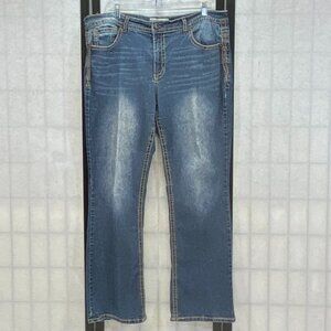 Faded Glory Embroidered Bootcut Joy Jeans 18W Medium Wash Denim Slim Fit Classic